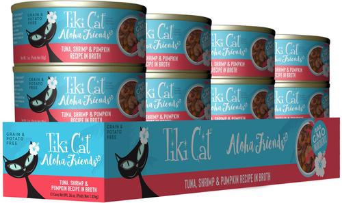 Show full view: Tiki Cat Aloha Friends Tuna, Shrimp & Pumpkin Recipe in Broth Grain-Free Wet Cat Food, 3-oz can, case of 12 slide 3 of 12