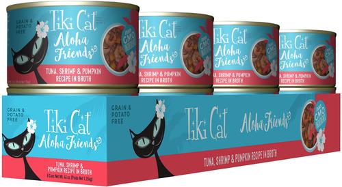 Show full view: Tiki Cat Aloha Friends Tuna, Shrimp & Pumpkin Recipe in Broth Grain-Free Wet Cat Food, 5.5-oz can, case of 8 slide 3 of 12
