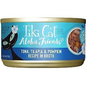 Tiki Cat Aloha Friends Tuna, Tilapia & Pumpkin Recipe in Broth Grain-Free Wet Cat Food, 3-oz can, case of 12