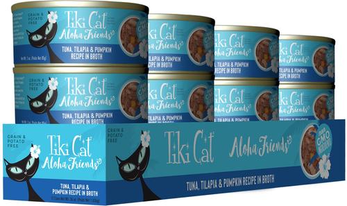 Show full view: Tiki Cat Aloha Friends Tuna, Tilapia & Pumpkin Recipe in Broth Grain-Free Wet Cat Food, 3-oz can, case of 12 slide 3 of 12