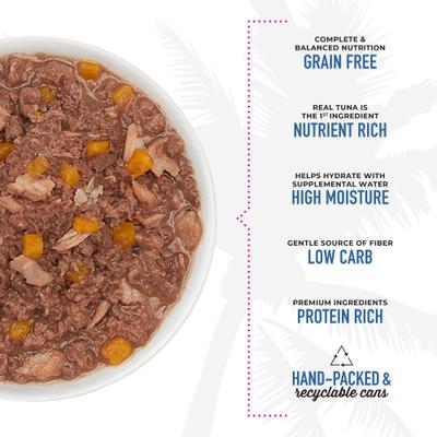Show full view: Tiki Cat Aloha Friends Tuna, Tilapia & Pumpkin Recipe in Broth Grain-Free Wet Cat Food, 3-oz can, case of 12 slide 5 of 12