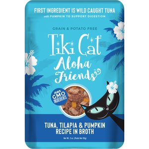 Tiki Cat Aloha Friends Tuna, Tilapia & Pumpkin Recipe in Broth Grain-Free Wet Cat Food, 3-oz pouch, case of 12