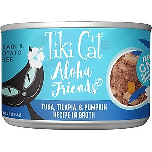 Tiki Cat Aloha Friends Tuna, Tilapia & Pumpkin Recipe in Broth Grain-Free Wet Cat Food, 5.5-oz can, case of 8
