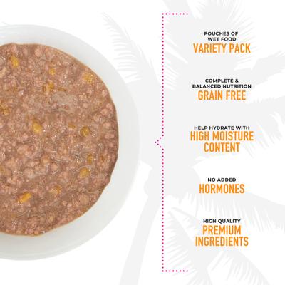 Show full view: Tiki Cat Aloha Friends Variety Pack Grain-Free Wet Cat Food, 2.5-oz pouch, case of 12 slide 7 of 10