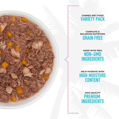 Show full view: Tiki Cat Aloha Friends Variety Pack Grain-Free Wet Cat Food, 5.5-oz can, case of 8 slide 6 of 11