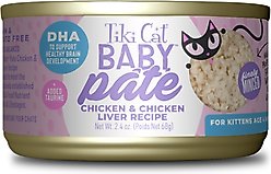 Tiki Cat Baby Chicken & Chicken Liver Pate Grain-Free Wet Kitten Food, 2.4-oz can, case of 12 slide 1 of 9
