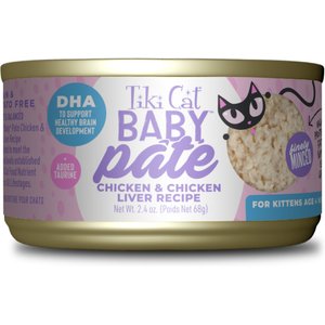 Tiki Cat Baby Chicken & Chicken Liver Pate Grain-Free Wet Kitten Food, 2.4-oz can, case of 12