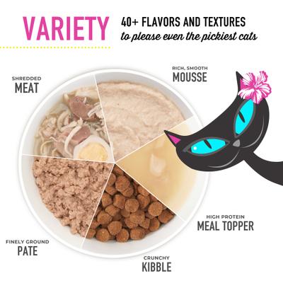 Show full view: Tiki Cat Baby Chicken, Salmon & Chicken Liver Recipe Trial Pack Grain-Free Mousse & Shreds Wet Kitten Food, 1.9-oz can, case of 3 slide 8 of 11