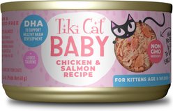 Tiki Cat Baby Chicken & Salmon Recipe Grain-Free Wet Kitten Food, 2.4-oz can, case of 12