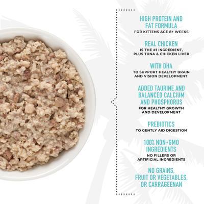 Show full view: Tiki Cat Baby Chicken, Tuna & Chicken Liver Recipe Grain-Free Wet Kitten Food, 2.4-oz can, case of 12 slide 6 of 10