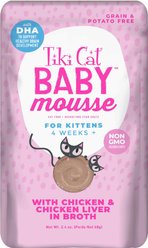 Tiki Cat Baby Mousse with Chicken & Chicken Liver in Broth Grain-Free Wet Kitten Food, 2.4-oz pouch, pack of 12
