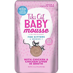 Tiki Cat Baby Mousse with Chicken & Chicken Liver in Broth Grain-Free Wet Kitten Food, 2.4-oz pouch, pack of 12