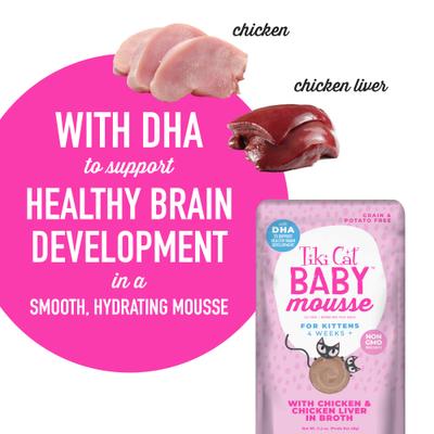 Show full view: Tiki Cat Baby Mousse with Chicken & Chicken Liver in Broth Grain-Free Wet Kitten Food, 2.4-oz pouch, pack of 12 slide 7 of 11