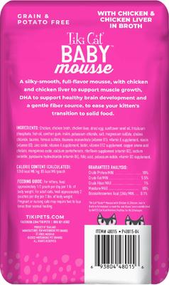 Show full view: Tiki Cat Baby Mousse with Chicken & Chicken Liver in Broth Grain-Free Wet Kitten Food, 2.4-oz pouch, pack of 12 slide 3 of 11