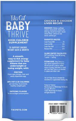 Show full view: Tiki Cat Baby Thrive Chicken & Chicken Liver Grain-Free Wet Cat Food Supplement, 0.28-oz pouch, case of 20 slide 3 of 11