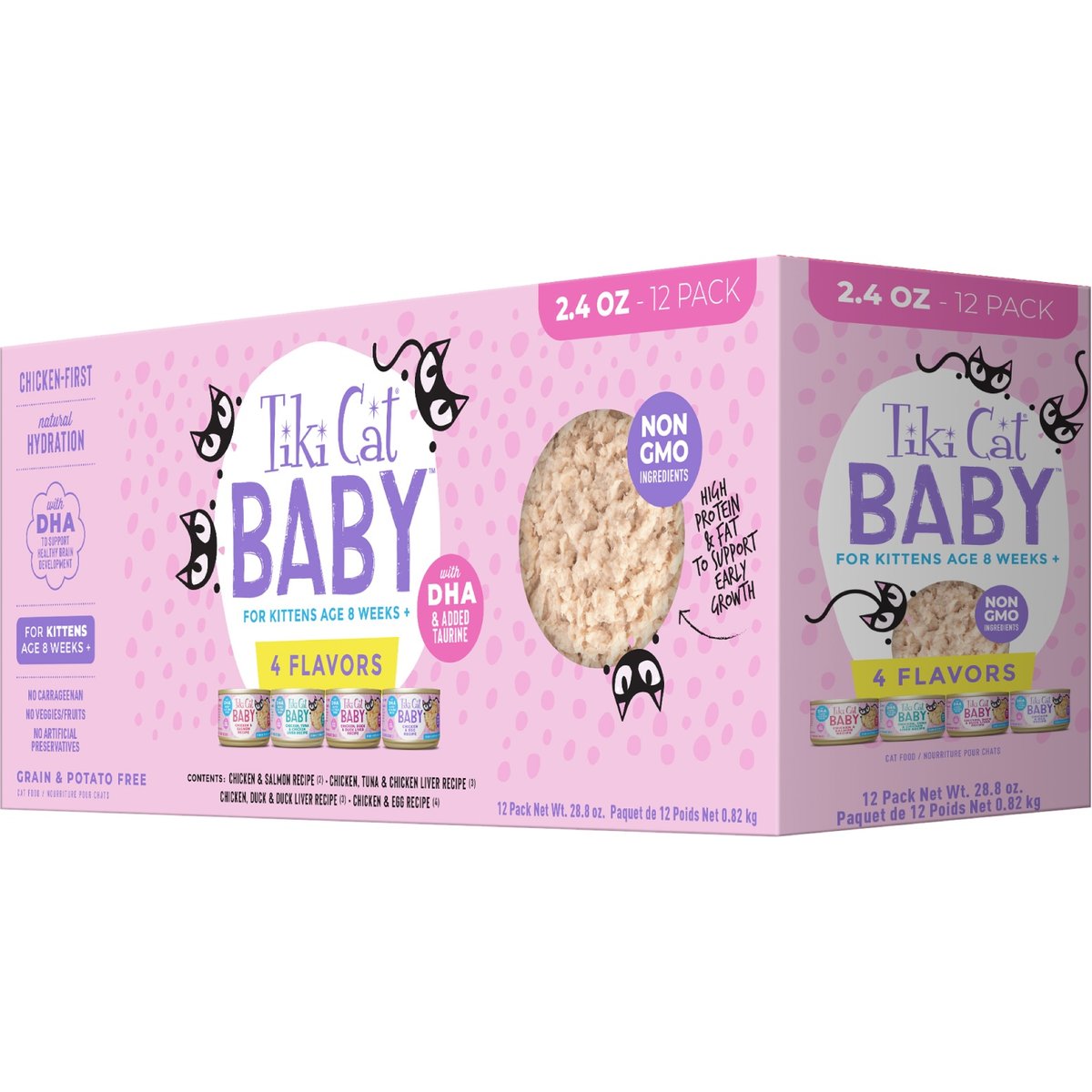 Tiki Cat Baby Variety Pack Shreds Grain-Free Wet Cat Food, 2.4-oz can, case of 12