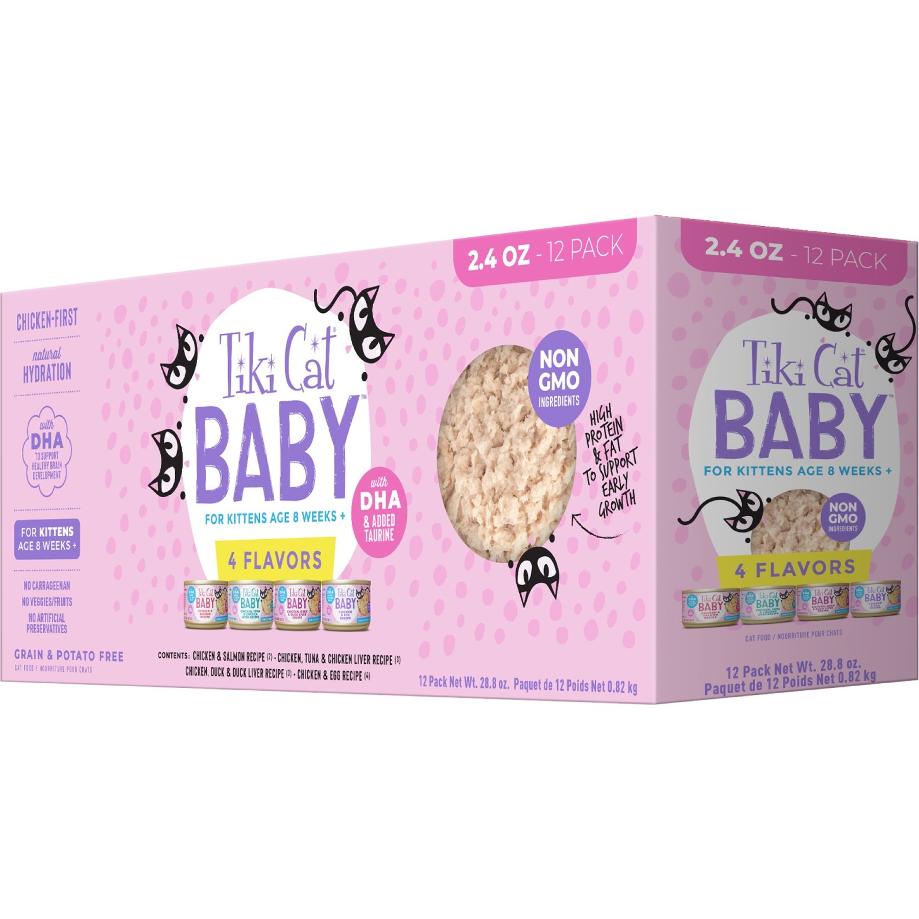 Tiki Cat Baby Variety Pack Shreds Grain-Free Wet Cat Food, 2.4-oz can, case of 12