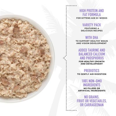 Show full view: Tiki Cat Baby Variety Pack Shreds Grain-Free Wet Cat Food, 2.4-oz can, case of 12 slide 6 of 11