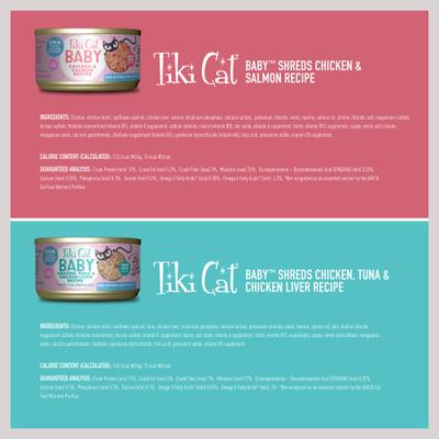 Show full view: Tiki Cat Baby Variety Pack Shreds Grain-Free Wet Cat Food, 2.4-oz can, case of 12 slide 4 of 11