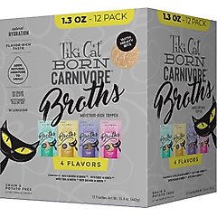 Tiki Cat Born Carnivore Broths Variety Pack Grain-Free Wet Cat Food Topper, 1.3-oz pouch, case of 12