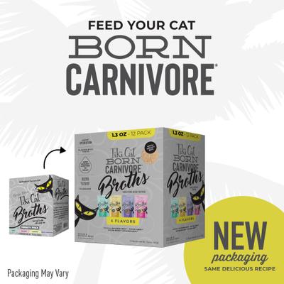 Show full view: Tiki Cat Born Carnivore Broths Variety Pack Grain-Free Wet Cat Food Topper, 1.3-oz pouch, case of 12 slide 3 of 11