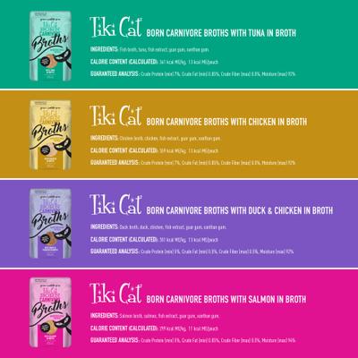 Show full view: Tiki Cat Born Carnivore Broths Variety Pack Grain-Free Wet Cat Food Topper, 1.3-oz pouch, case of 12 slide 4 of 11