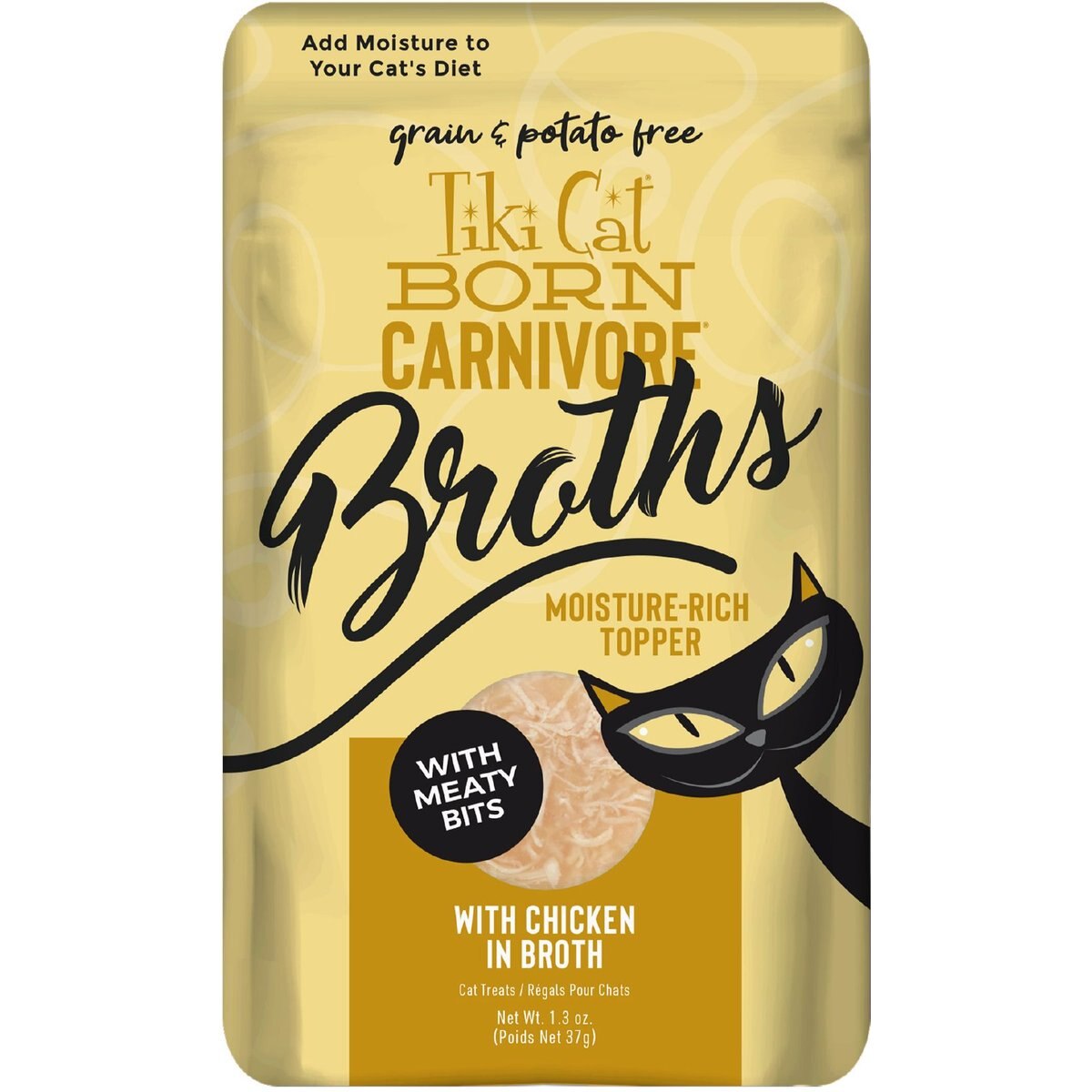 Tiki Cat Born Carnivore Broths with Chicken in Broth Grain-Free Wet Cat Food Topper, 1.3-oz pouch, case of 12