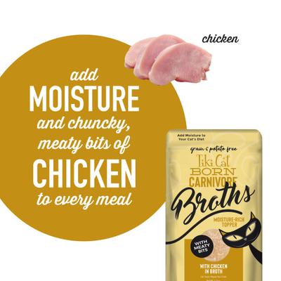 Show full view: Tiki Cat Born Carnivore Broths with Chicken in Broth Grain-Free Wet Cat Food Topper, 1.3-oz pouch, case of 12 slide 6 of 11