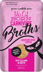 Tiki Cat Born Carnivore Broths with Salmon in Broth Grain-Free Wet Cat Food Topper, 1.3-oz pouch, case of 12