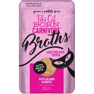 Tiki Cat Born Carnivore Broths with Salmon in Broth Grain-Free Wet Cat Food Topper, 1.3-oz pouch, case of 12