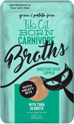 Tiki Cat Born Carnivore Broths with Tuna in Broth Grain-Free Wet Cat Food Topper, 1.3-oz pouch, case of 12