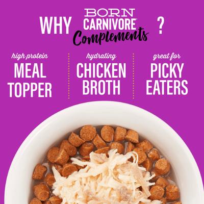 Show full view: Tiki Cat Born Carnivore Complements Chicken & Duck Recipe in Chicken Broth Grain-Free Wet Cat Food Topper, 2.1-oz pouch, case of 12 slide 5 of 10