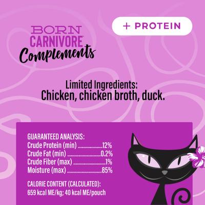 Show full view: Tiki Cat Born Carnivore Complements Chicken & Duck Recipe in Chicken Broth Grain-Free Wet Cat Food Topper, 2.1-oz pouch, case of 12 slide 4 of 10