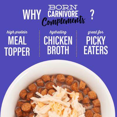 Show full view: Tiki Cat Born Carnivore Complements Chicken & Egg Recipe in Chicken Broth Grain-Free Wet Cat Food Topper, 2.1-oz pouch, case of 12 slide 5 of 10