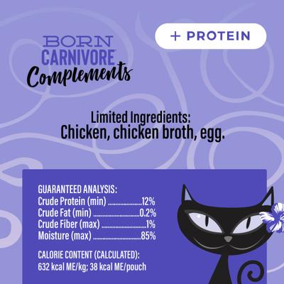 Show full view: Tiki Cat Born Carnivore Complements Chicken & Egg Recipe in Chicken Broth Grain-Free Wet Cat Food Topper, 2.1-oz pouch, case of 12 slide 4 of 10