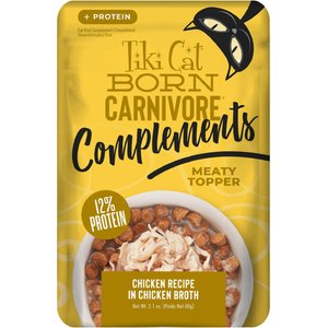 Tiki Cat Born Carnivore Complements Chicken Recipe in Chicken Broth Grain-Free Wet Cat Food Topper, 2.1-oz pouch, case of 12