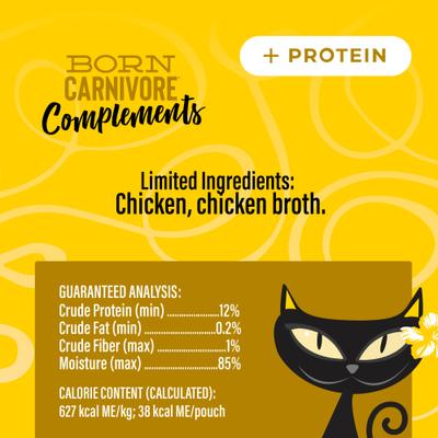 Show full view: Tiki Cat Born Carnivore Complements Chicken Recipe in Chicken Broth Grain-Free Wet Cat Food Topper, 2.1-oz pouch, case of 12 slide 4 of 10
