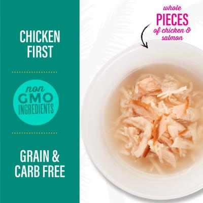 Show full view: Tiki Cat Born Carnivore Complements Chicken & Salmon Recipe in Chicken Broth Grain-Free Wet Cat Food Topper, 2.1-oz pouch, case of 12 slide 6 of 10