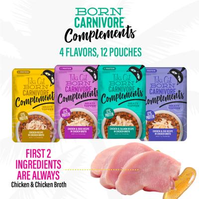 Show full view: Tiki Cat Born Carnivore Complements Variety Pack Grain-Free Wet Cat Food Topper, 2.1-oz pouch, case of 12 slide 4 of 10