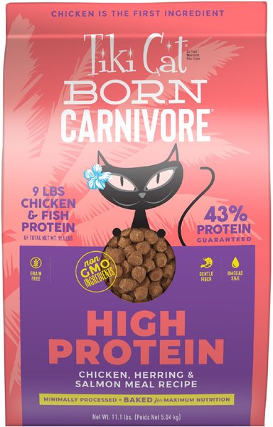 Show full view: Tiki Cat Born Carnivore High Protein Chicken, Herring & Salmon Meal Dry Cat Food, 11.1-lb bag slide 1 of 11