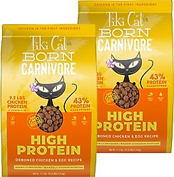 Tiki Cat Born Carnivore High Protein Deboned Chicken & Egg Dry Cat Food, 22.2-lb bundle