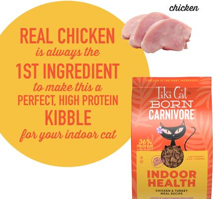 Show full view: Tiki Cat Born Carnivore Indoor Health Chicken & Turkey Meal Dry Cat Food, 12-lb bag slide 5 of 11