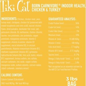 Tiki Cat Born Carnivore Indoor Health Chicken & Turkey Meal Dry Cat Food, 3-lb bag
