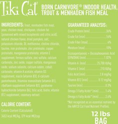 Tiki Cat Born Carnivore Indoor Health Trout & Menhaden Fish Meal Dry Cat Food, 12-lb bag slide 2 of 9
