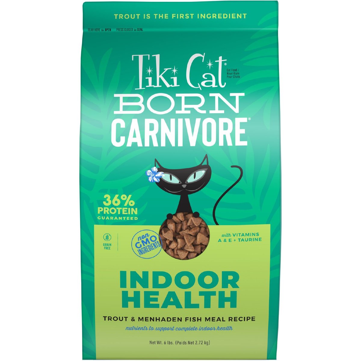 Tiki Cat Born Carnivore Indoor Health Trout & Menhaden Fish Meal Dry Cat Food, 6-lb bag