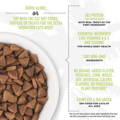 Show full view: Tiki Cat Born Carnivore Indoor Health Trout & Menhaden Fish Meal Dry Cat Food, 6-lb bag slide 4 of 11