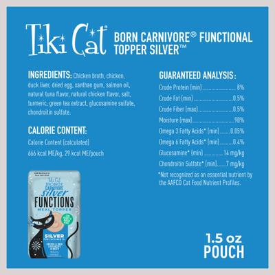 Show full view: Tiki Cat Born Carnivore Silver Functional Cat Food Topper, 1.5-oz pouch, case of 12 slide 3 of 11