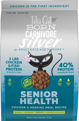 Show full view: Tiki Cat Born Carnivore Silver Senior Health Chicken Grain-Free Dry Cat Food, 2.8-lb bag slide 1 of 11