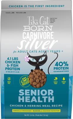 Show full view: Tiki Cat Born Carnivore Silver Senior Health Chicken Grain-Free Dry Cat Food, 5.6-lb bag slide 1 of 11