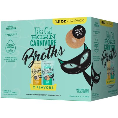 Tiki Cat Tiki Cat Born Carnviore Broths Variety Pack Grain-Free Wet Cat Food Topper, 1.3-oz pouch, case of 24